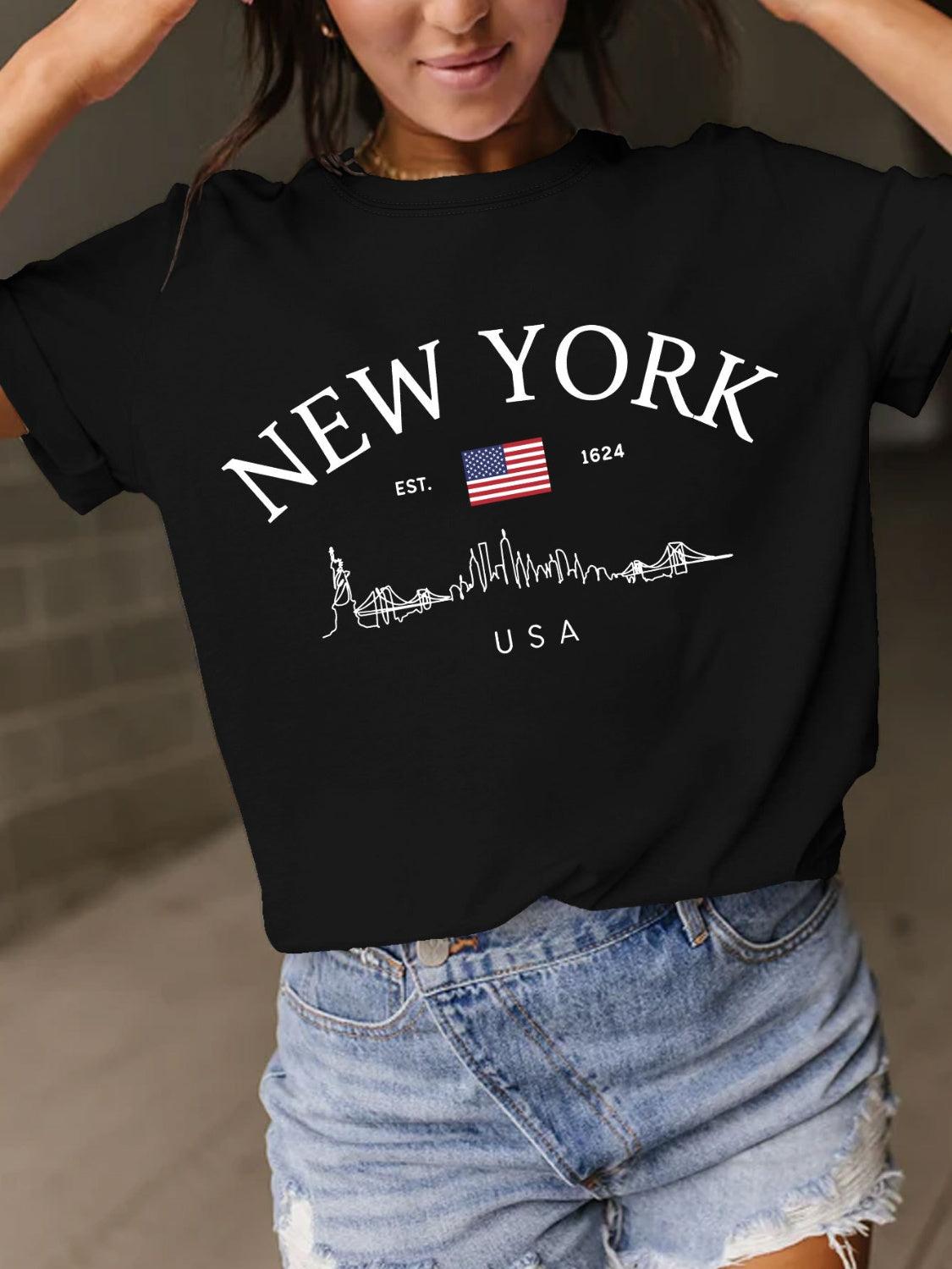 New York Full Size Letter Graphic Round Neck Short Sleeve T-Shirt