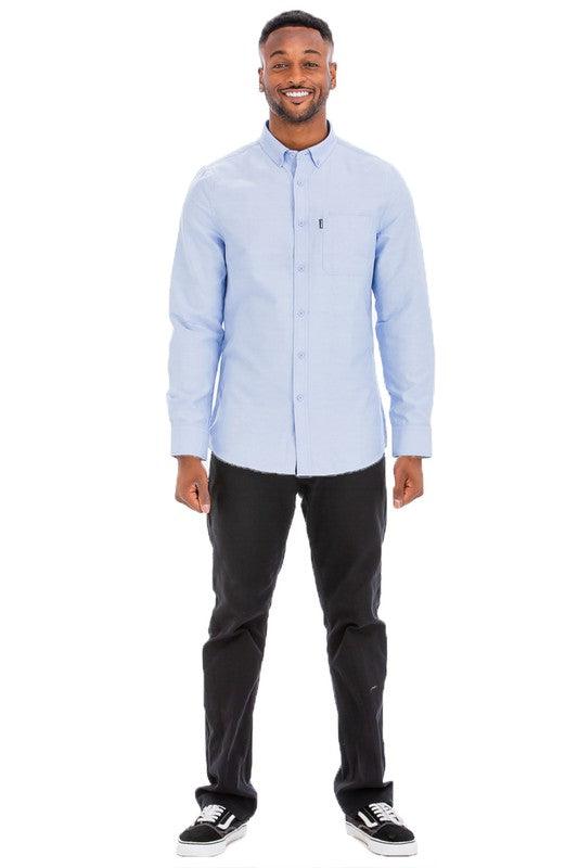 Mens Solid Long Sleeve Button Down