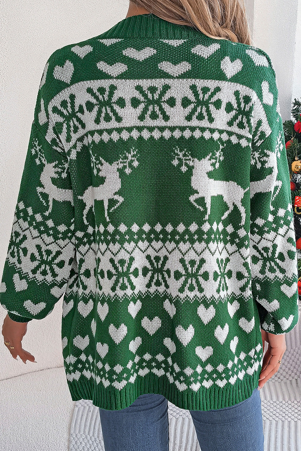 Dark Green Christmas Long Sleeved Cardigan