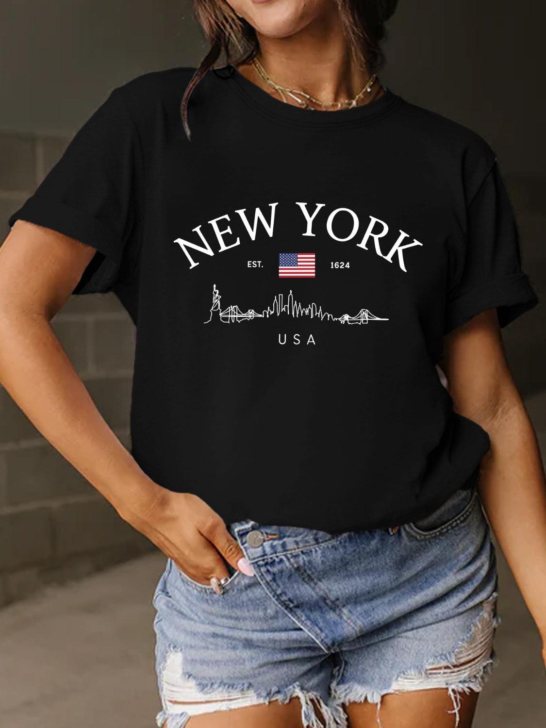 New York Full Size Letter Graphic Round Neck Short Sleeve T-Shirt