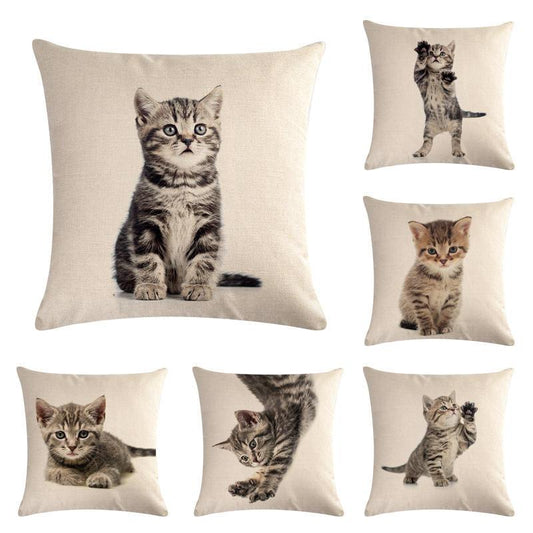 Cute Kitten Linen Pillowcase Cushion Cover