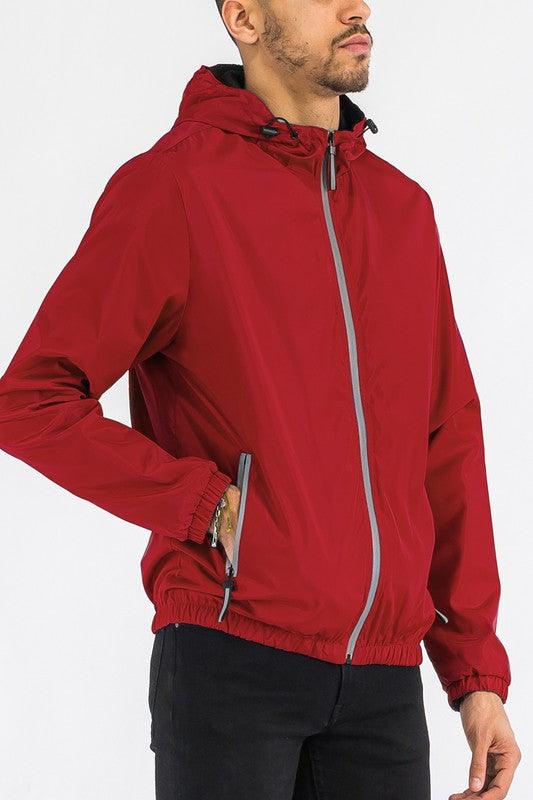 MENS SOLID HOODED LIGHTWEIGHT WINDBREAKER JACKET