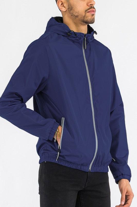 MENS SOLID HOODED LIGHTWEIGHT WINDBREAKER JACKET