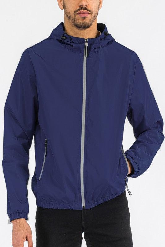 MENS SOLID HOODED LIGHTWEIGHT WINDBREAKER JACKET