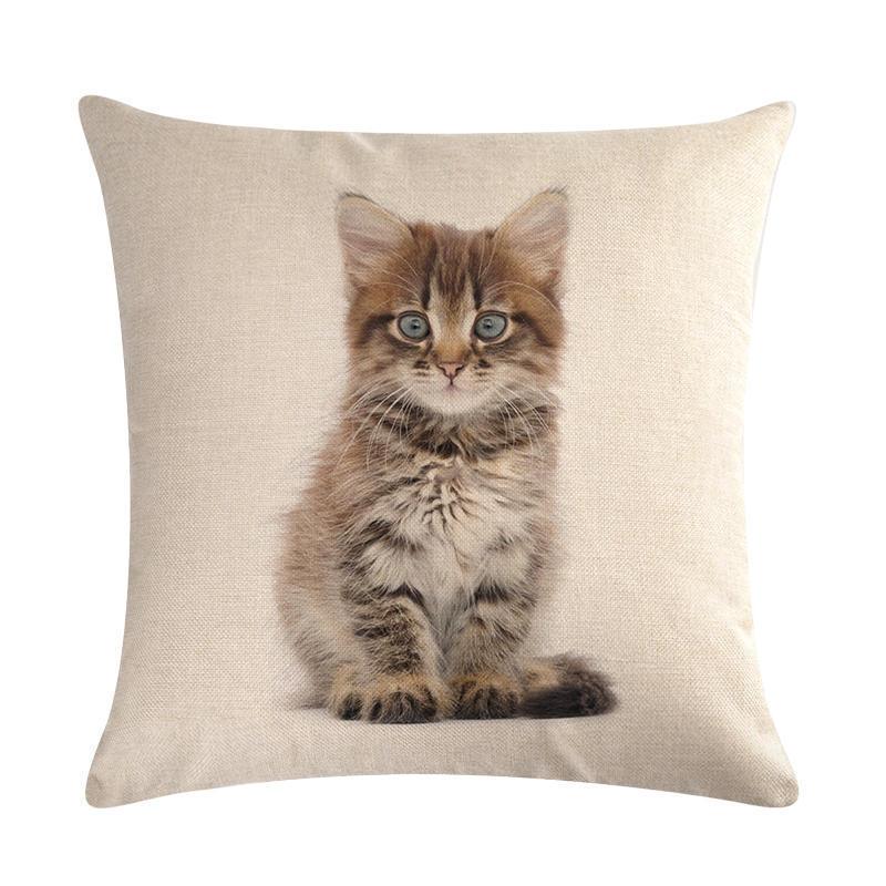 Cute Kitten Linen Pillowcase Cushion Cover