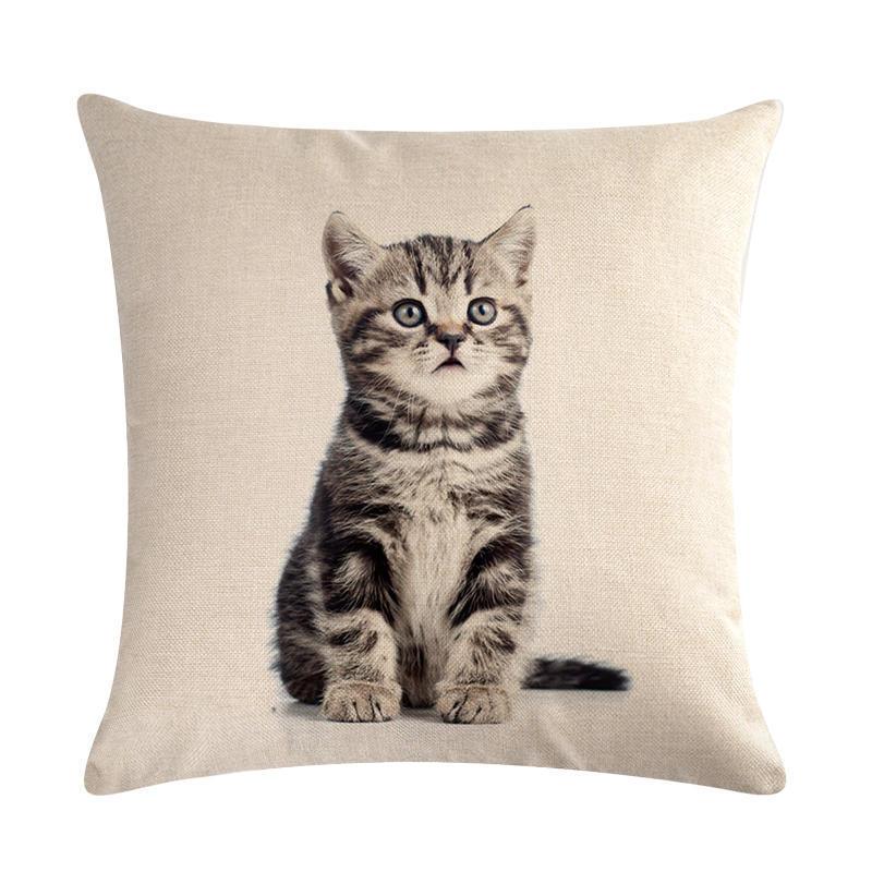 Cute Kitten Linen Pillowcase Cushion Cover