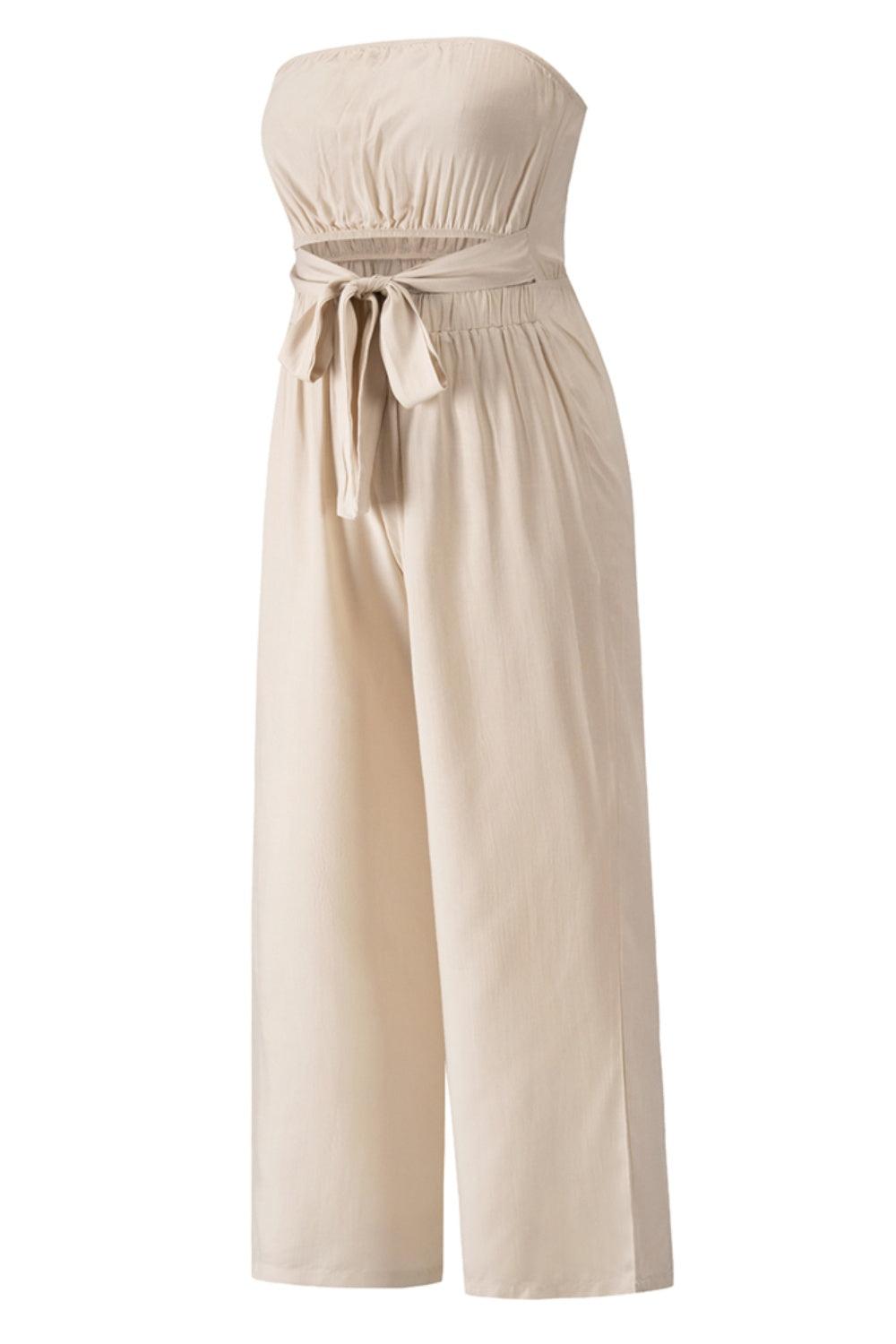 Tied Cutout Tube Wide Leg Jumpsuit