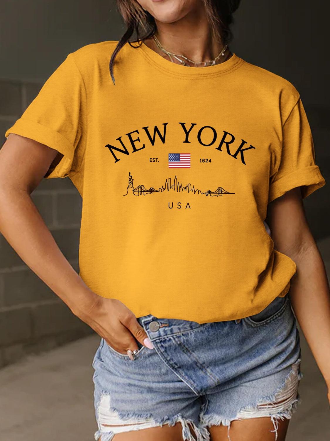 New York Full Size Letter Graphic Round Neck Short Sleeve T-Shirt