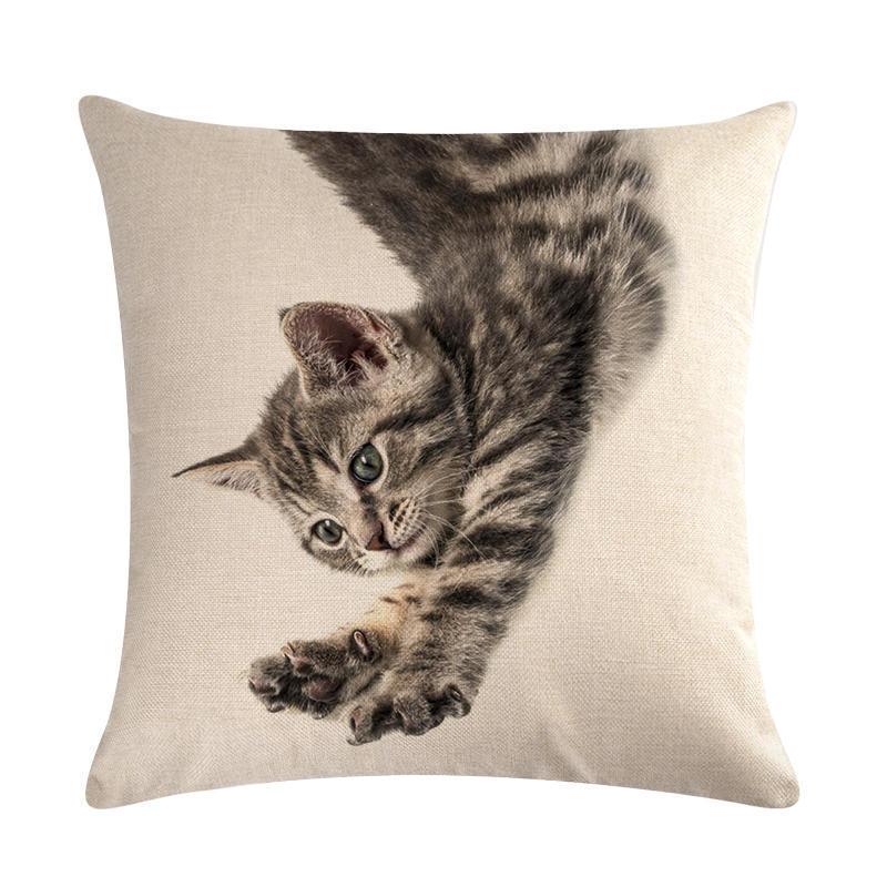 Cute Kitten Linen Pillowcase Cushion Cover