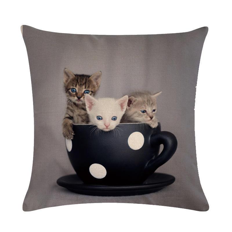 Cute Kitten Linen Pillowcase Cushion Cover