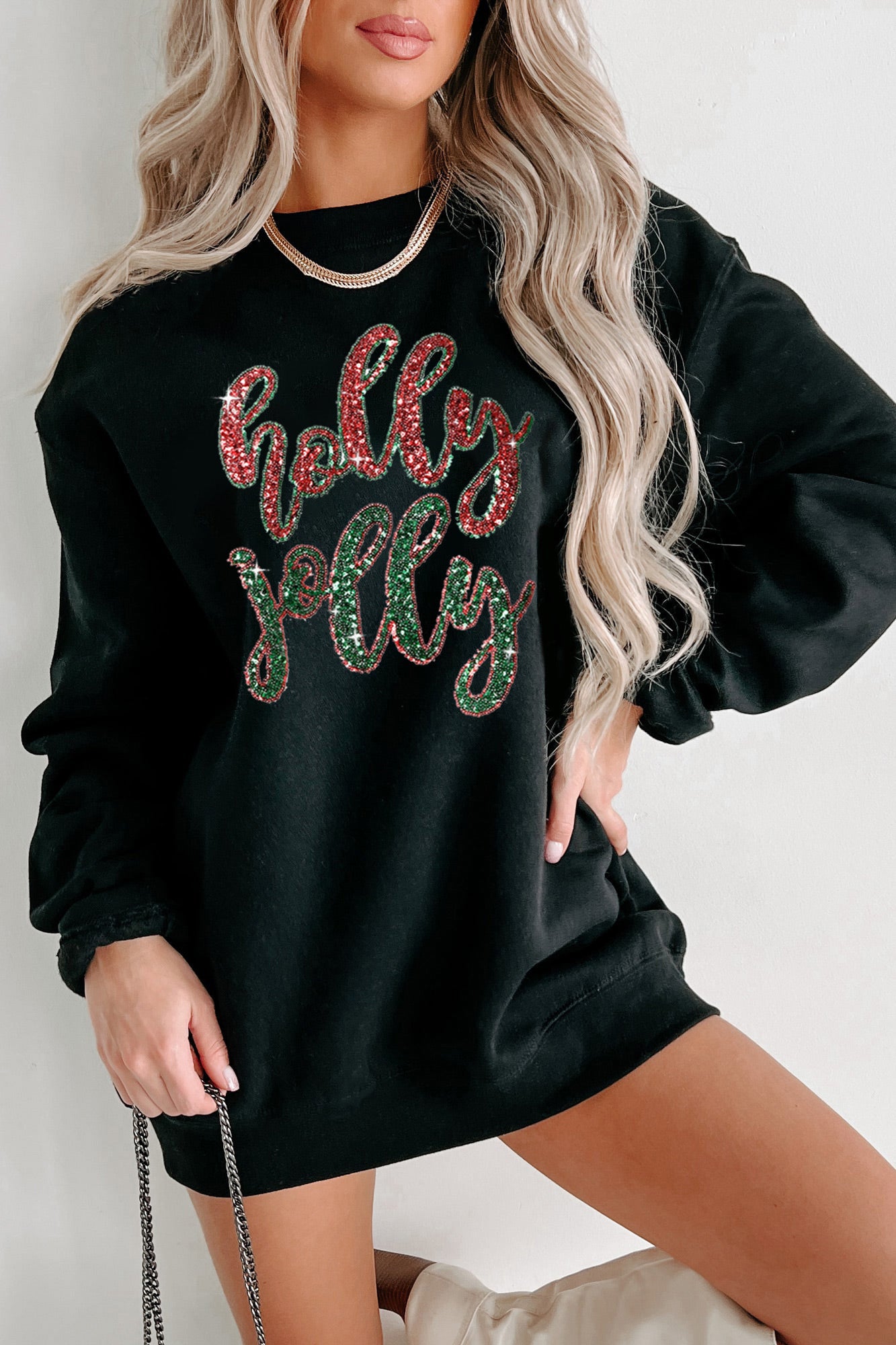 Christmas Sequined Holly Jolly Graphic Sweatshirt