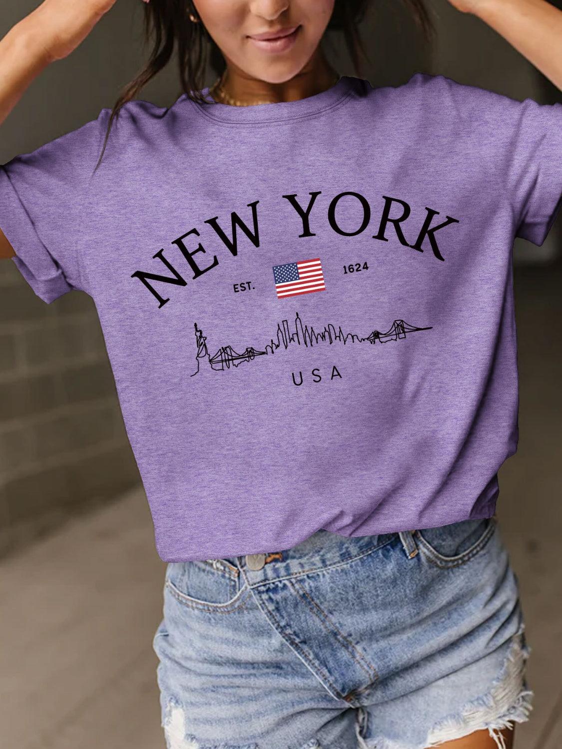 New York Full Size Letter Graphic Round Neck Short Sleeve T-Shirt