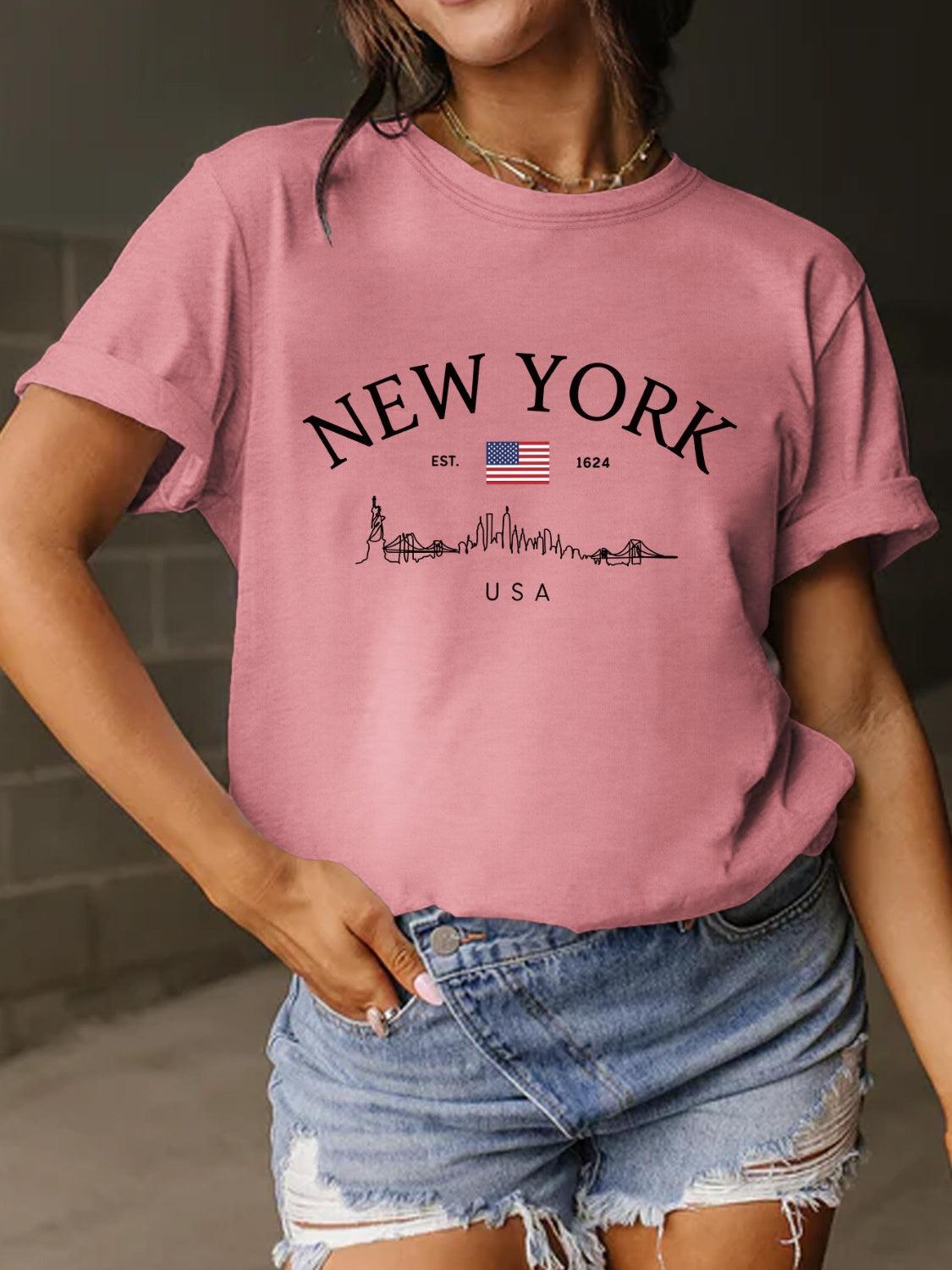 New York Full Size Letter Graphic Round Neck Short Sleeve T-Shirt