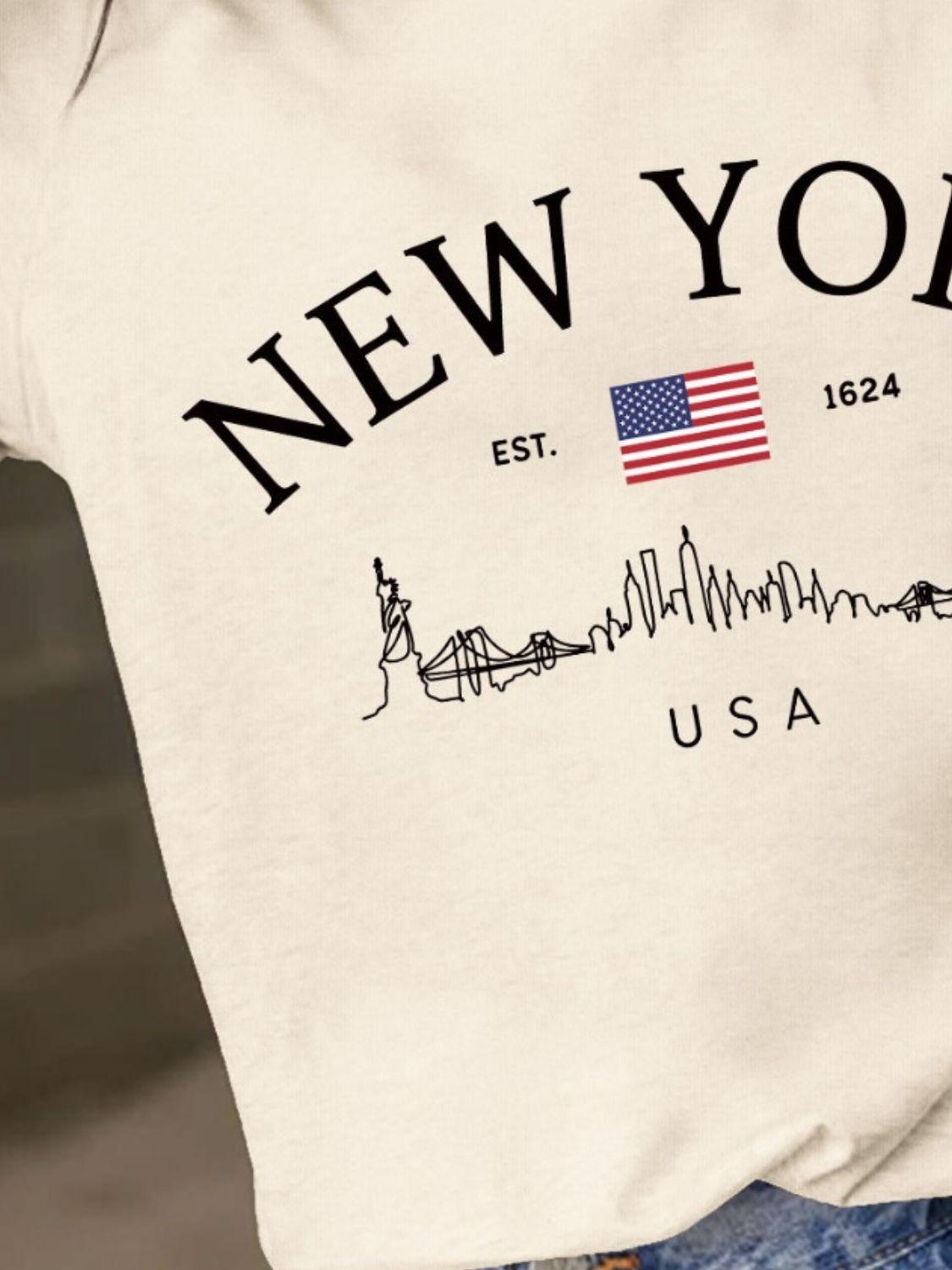 New York Full Size Letter Graphic Round Neck Short Sleeve T-Shirt