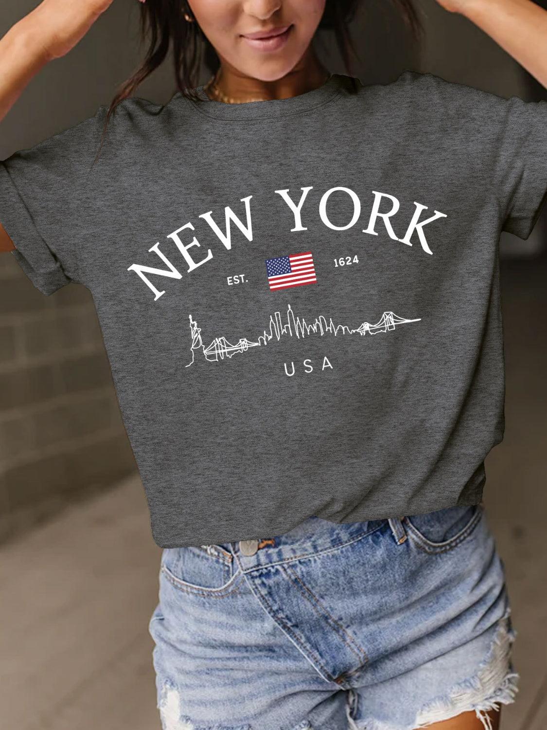 New York Full Size Letter Graphic Round Neck Short Sleeve T-Shirt