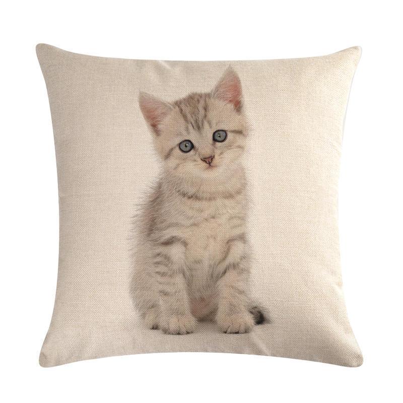 Cute Kitten Linen Pillowcase Cushion Cover