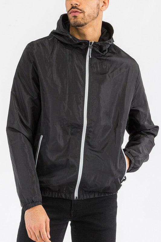 MENS SOLID HOODED LIGHTWEIGHT WINDBREAKER JACKET