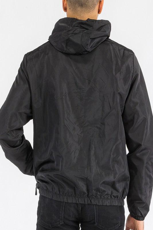 MENS SOLID HOODED LIGHTWEIGHT WINDBREAKER JACKET