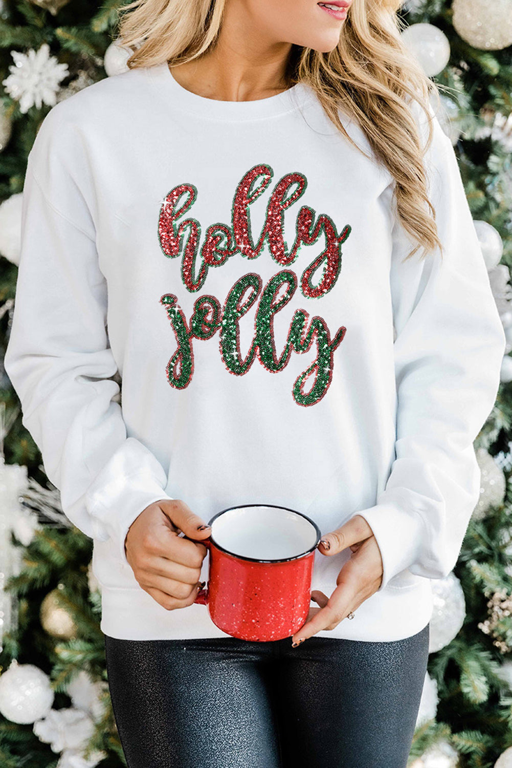 Christmas Sequined Holly Jolly Graphic Sweatshirt