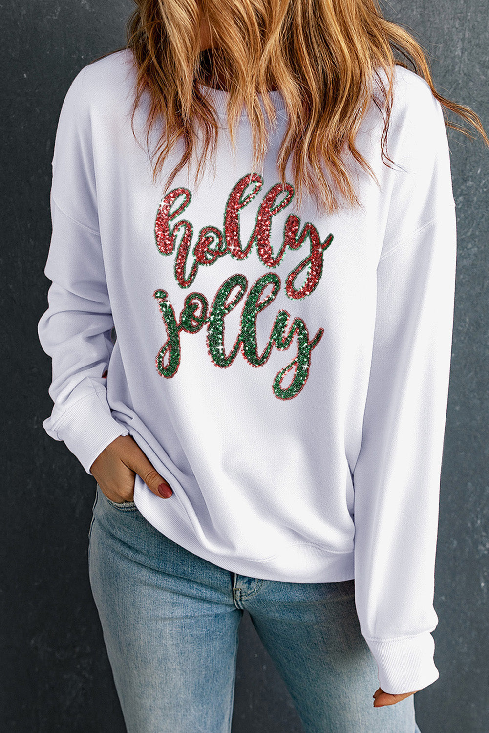 Christmas Sequined Holly Jolly Graphic Sweatshirt