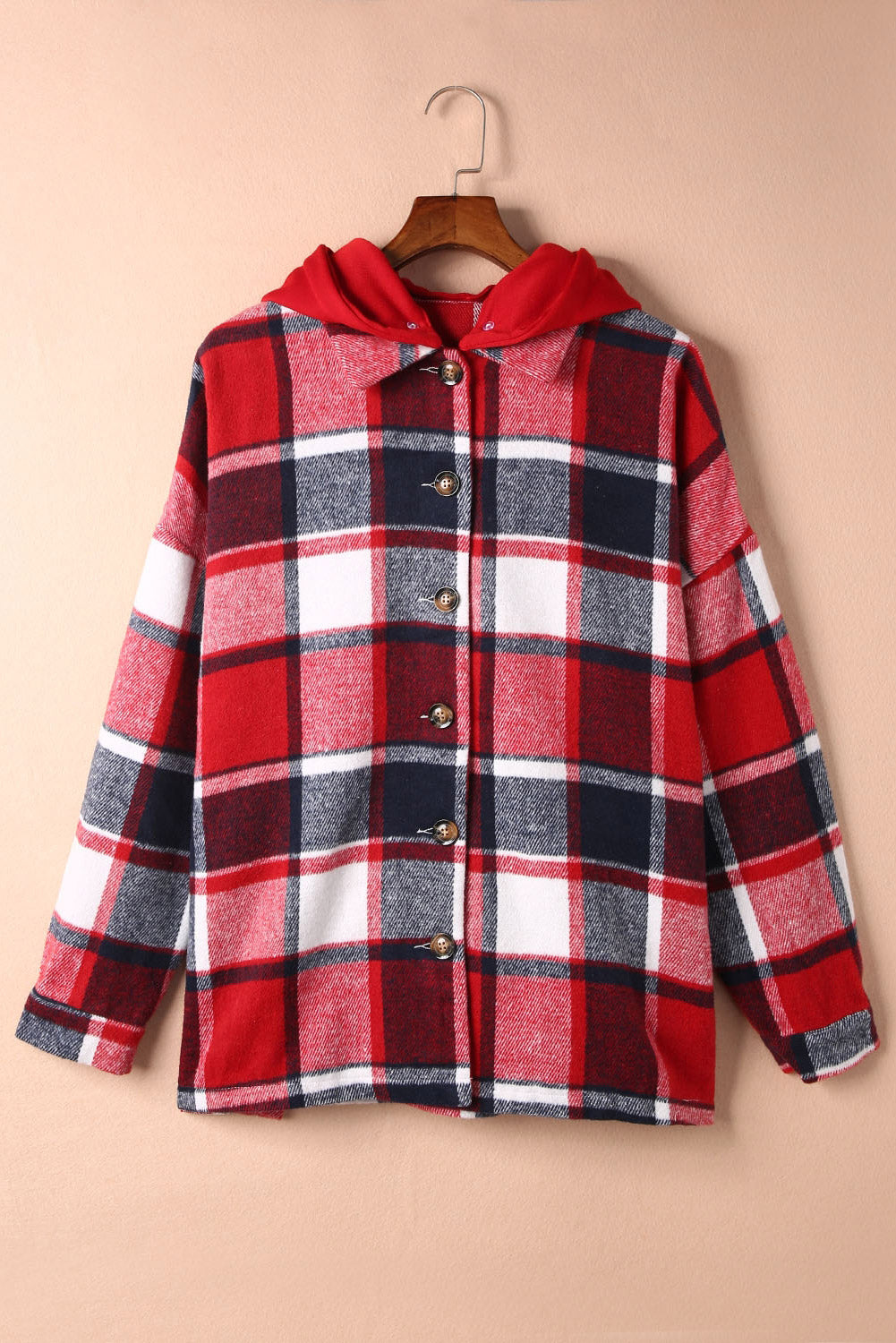 Button Up Plaid Hooded Jacket