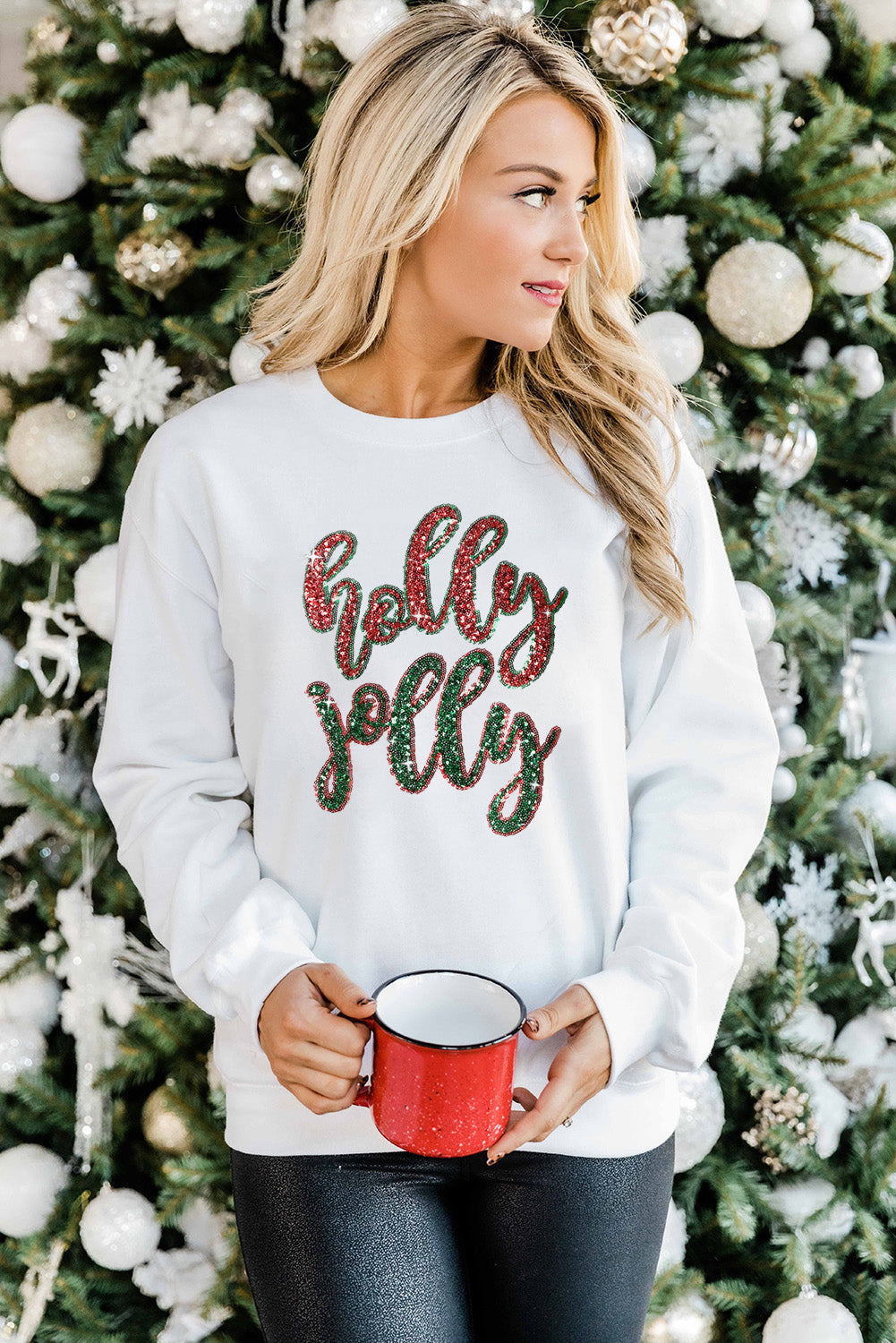 Christmas Sequined Holly Jolly Graphic Sweatshirt