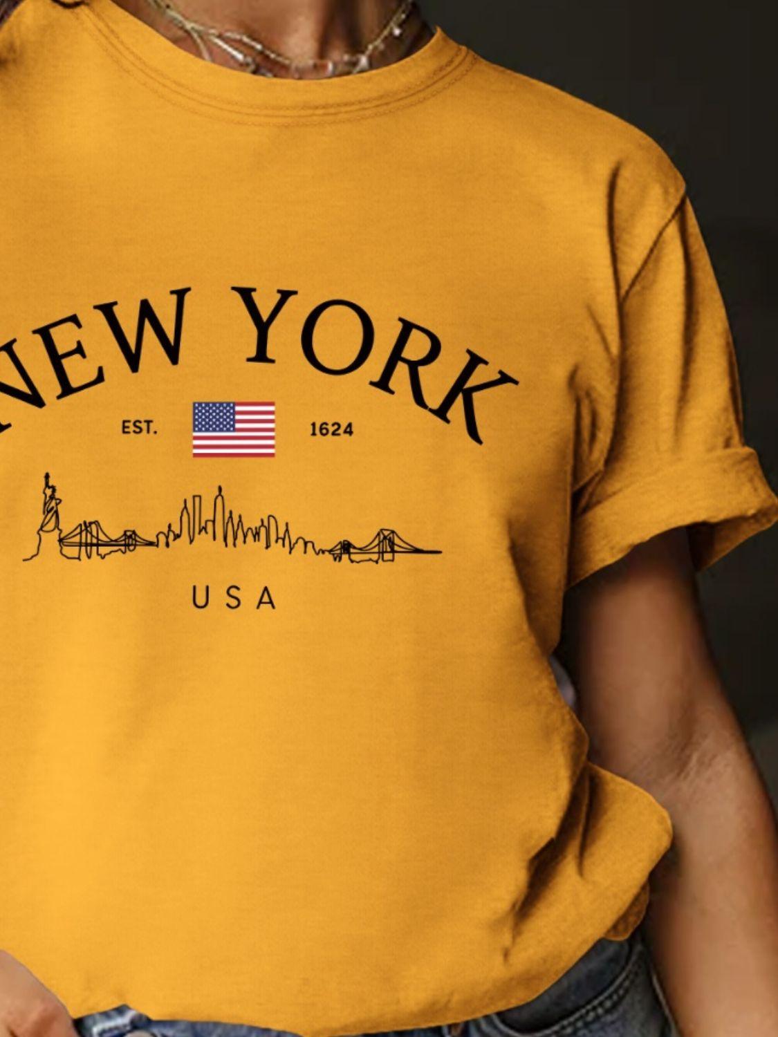 New York Full Size Letter Graphic Round Neck Short Sleeve T-Shirt