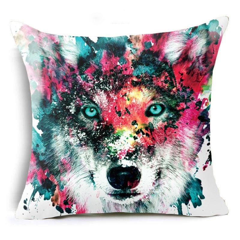 Colorful Decorative Wolf Pillowcase