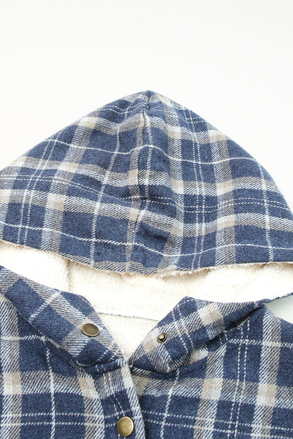 Gray Snap Button Sherpa Lined Hooded Flannel Jacket