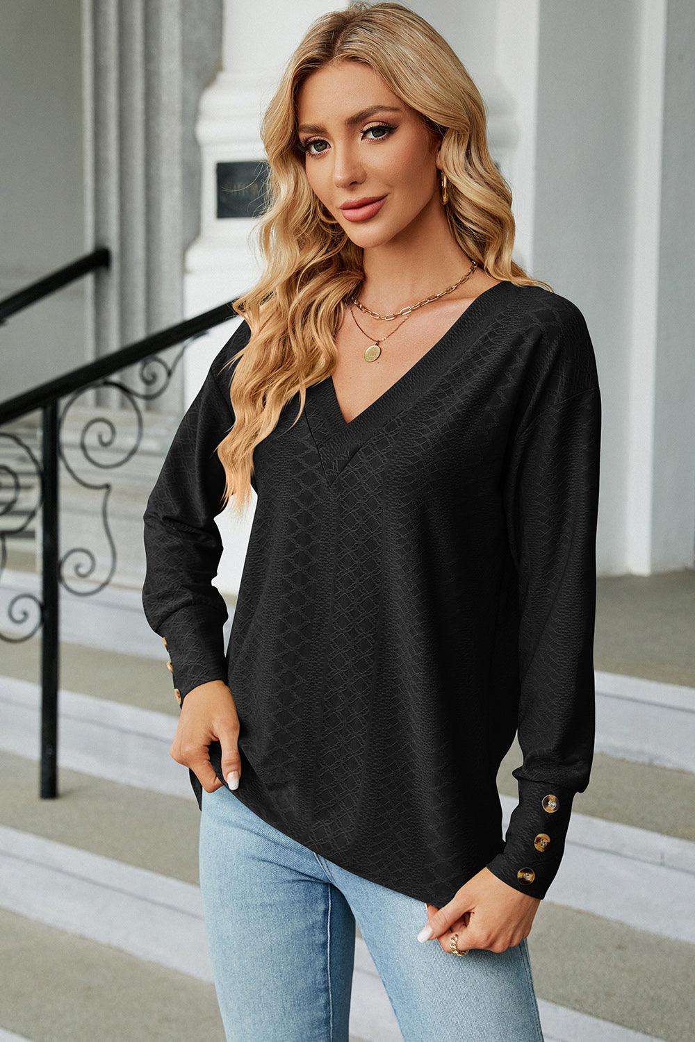 V-Neck Lantern Sleeve T-Shirt