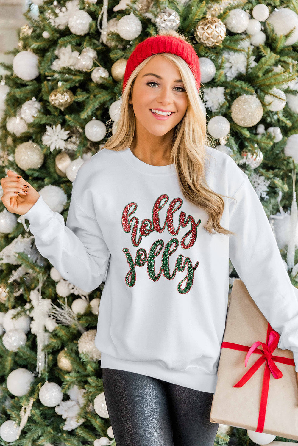 Christmas Sequined Holly Jolly Graphic Sweatshirt