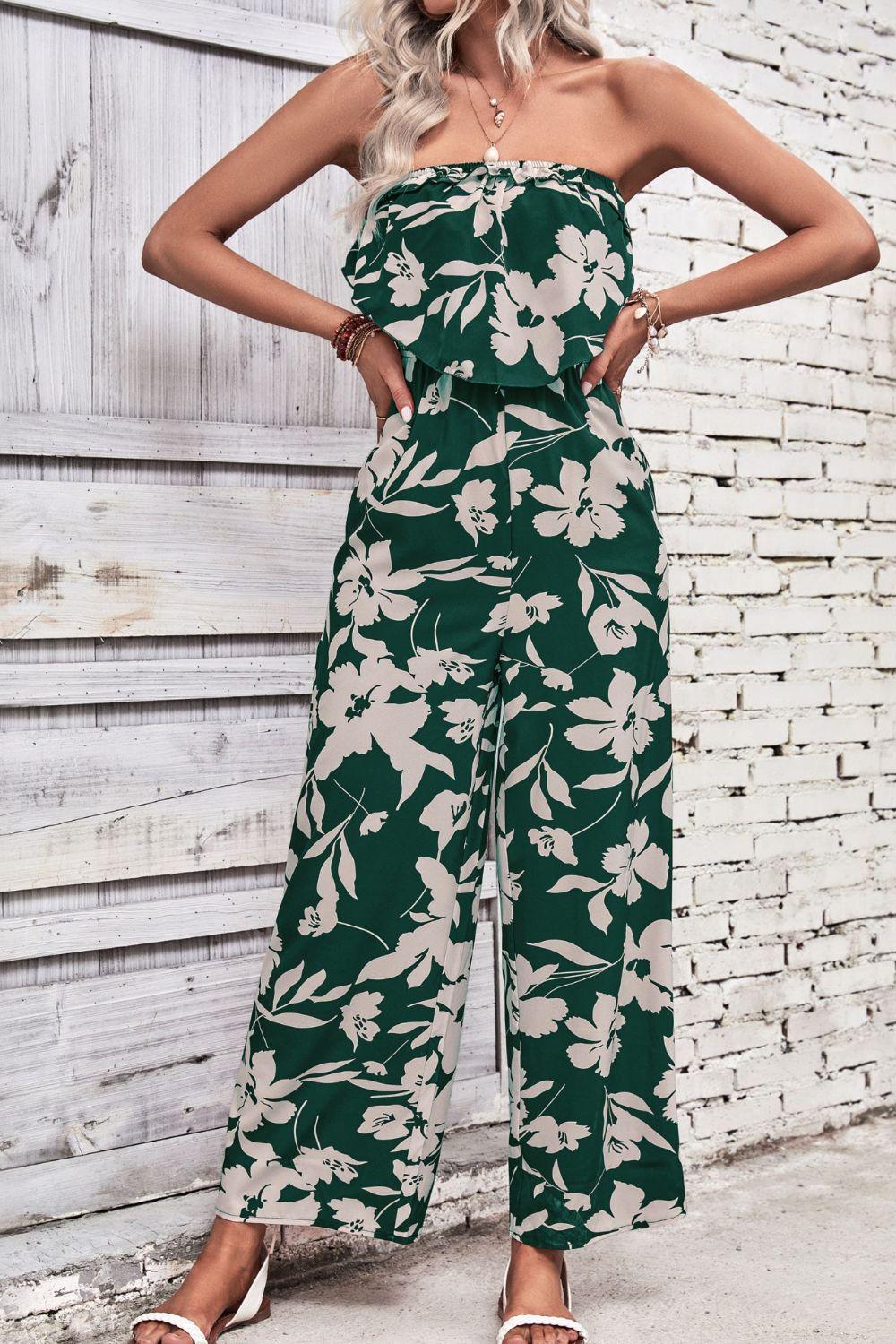 Women's Floral Strapless Wide Leg Jumpsuit