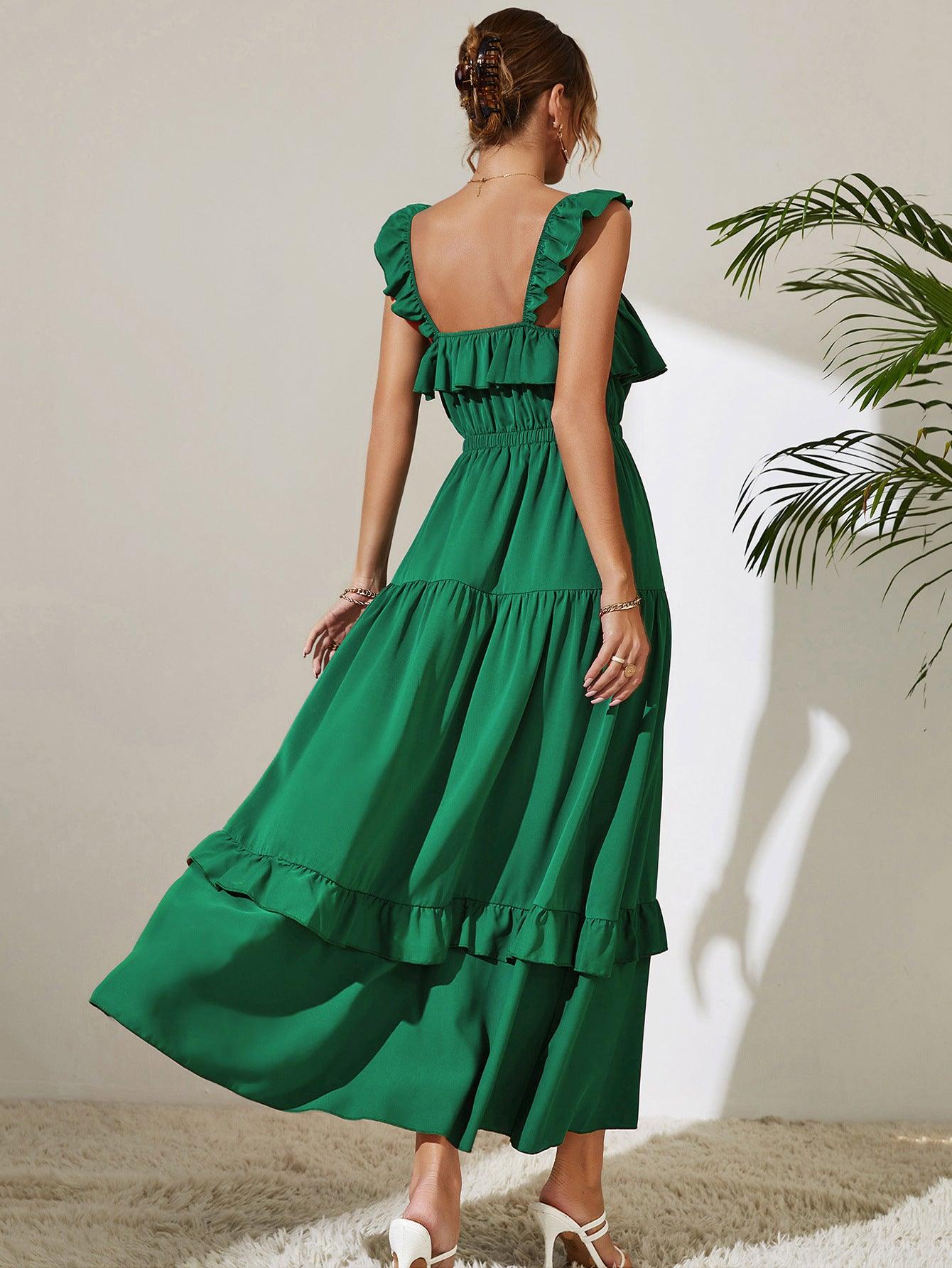 Women's Square Neck Ruffled Maxi Dress