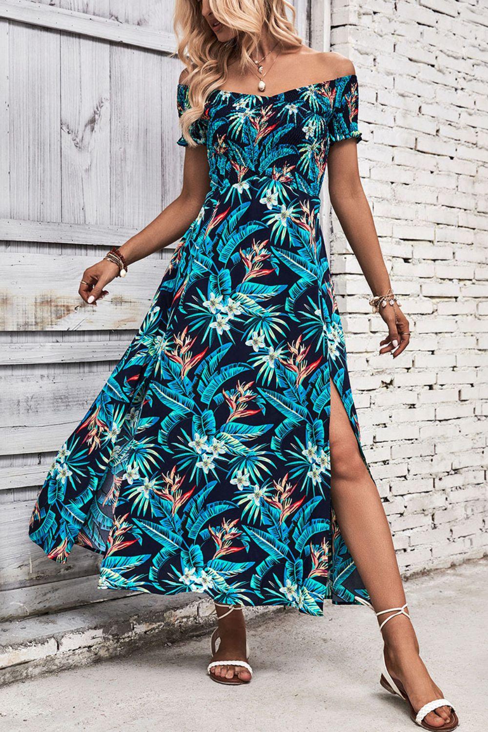 Women's Floral Off-Shoulder Slit Dress