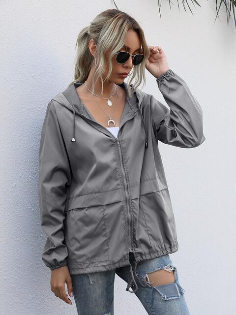 Drawstring Zip-Up Hooded Jacket