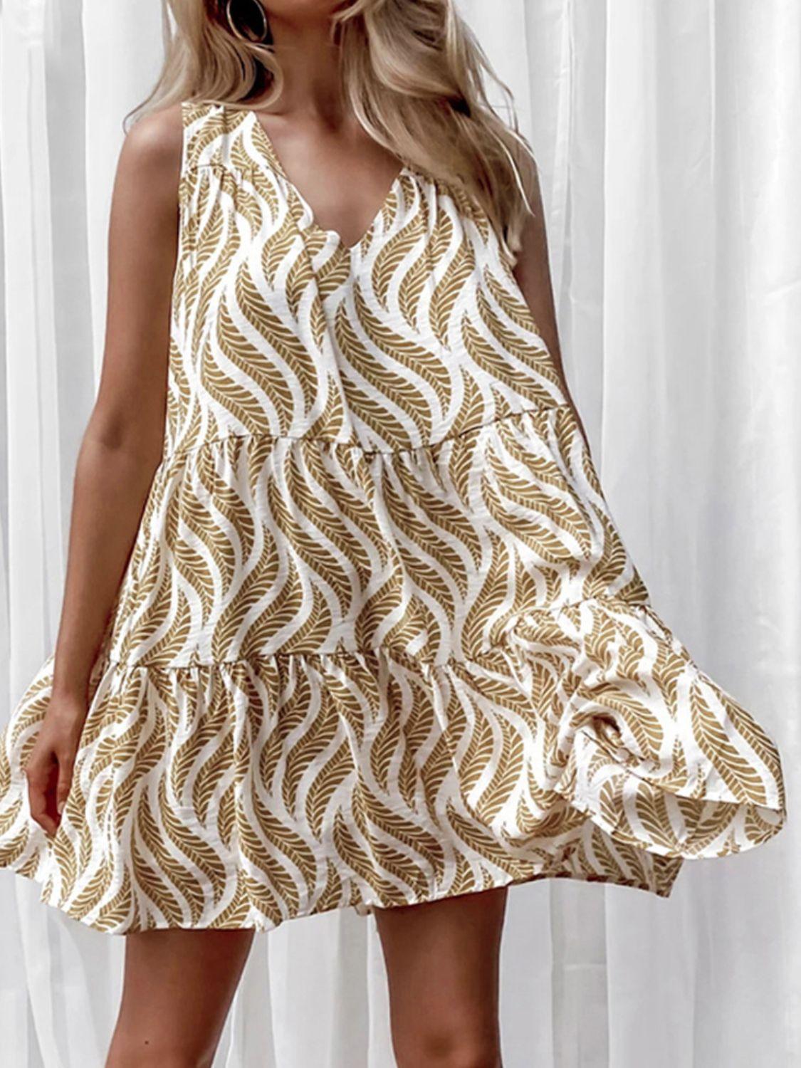 Women's Printed V-Neck Sleeveless Mini Dress