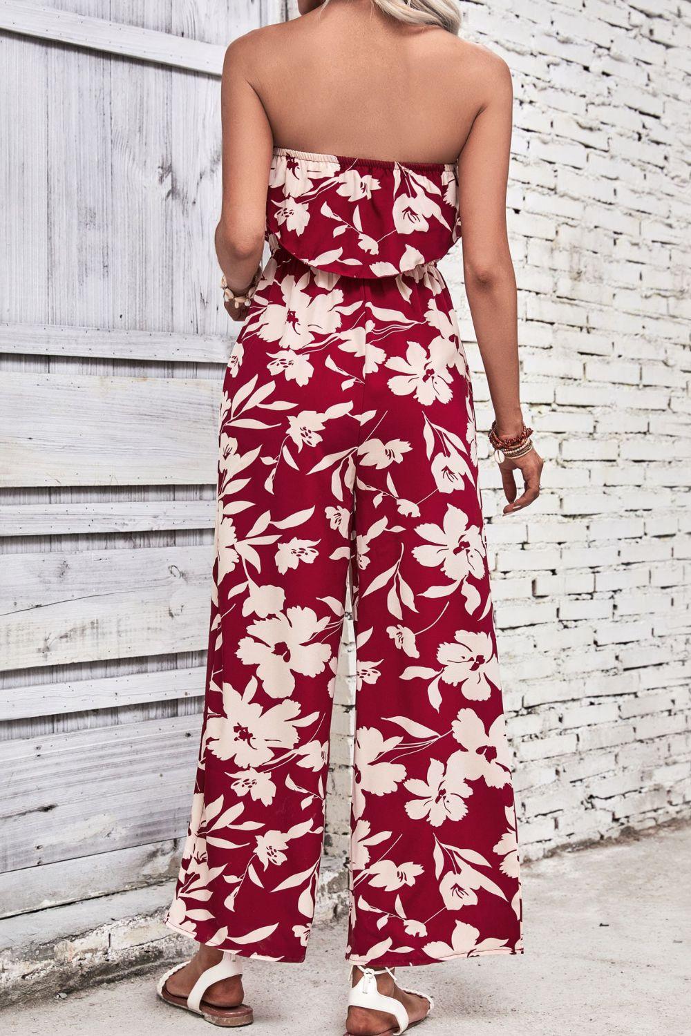 Women's Floral Strapless Wide Leg Jumpsuit