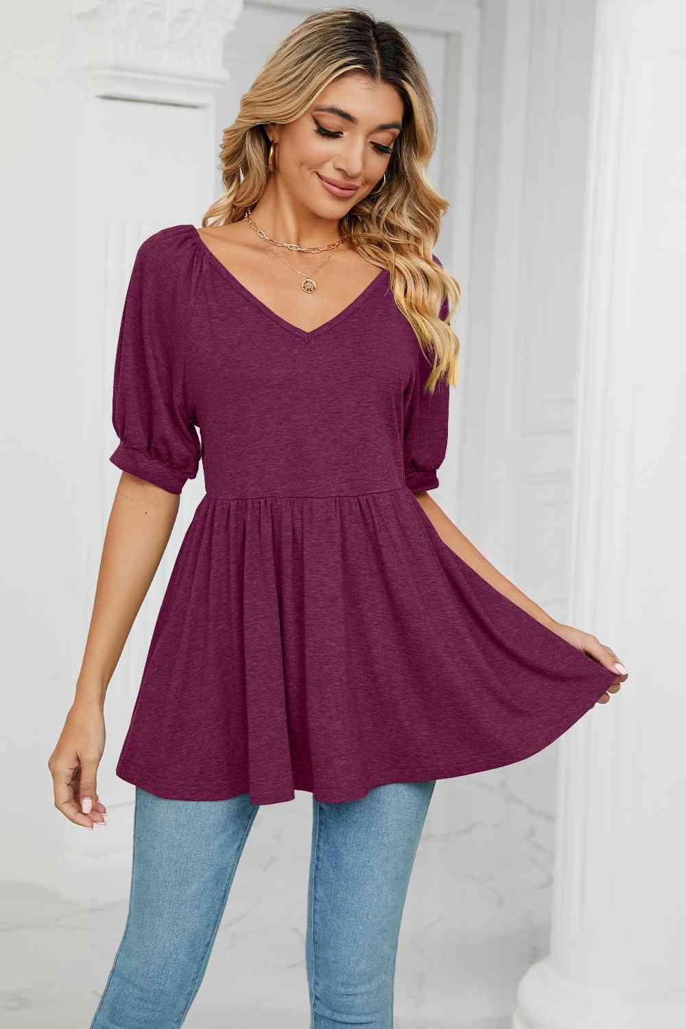 Women's V-Neck Babydoll Top