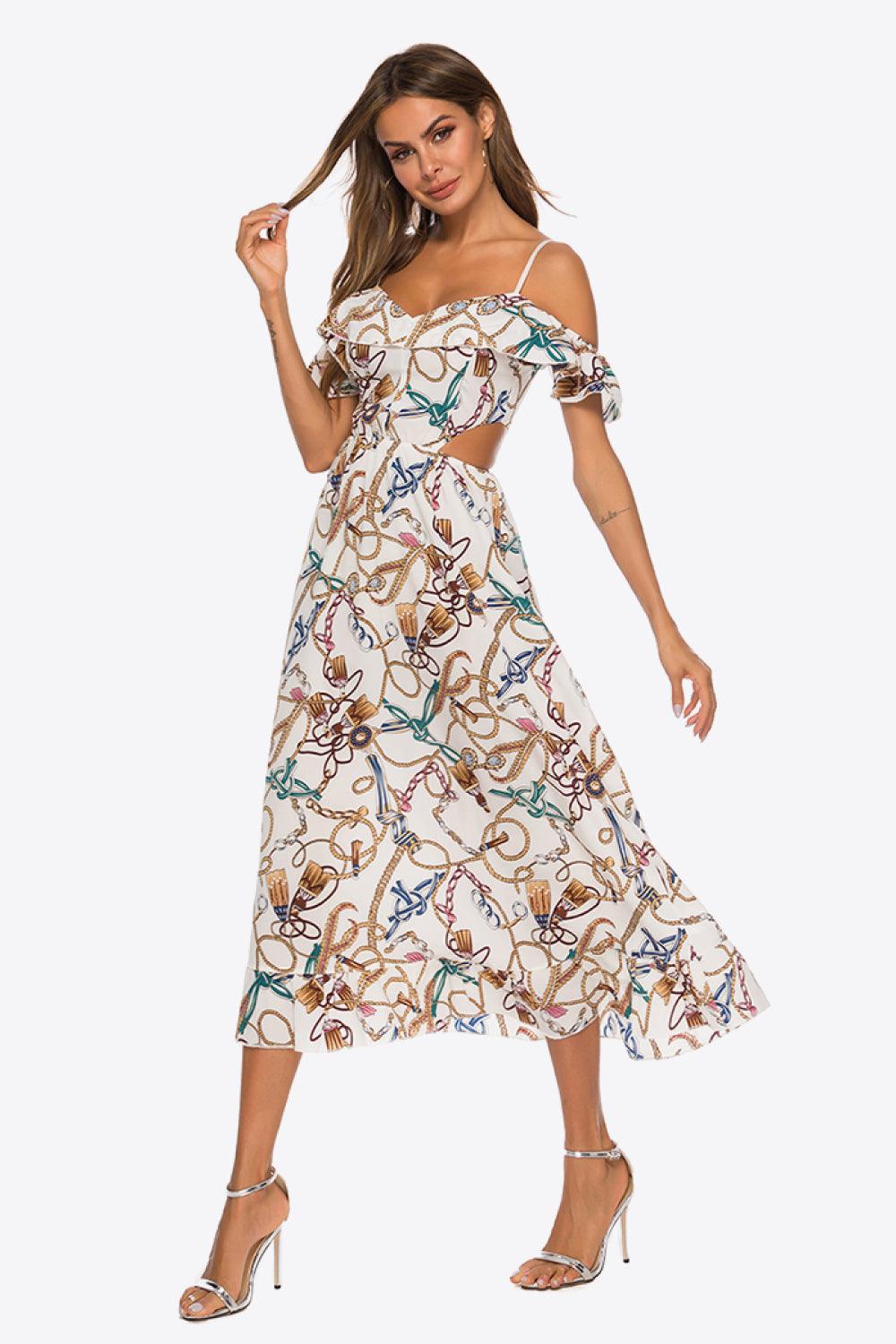 Women's Printed Cutout Cold-Shoulder Dress