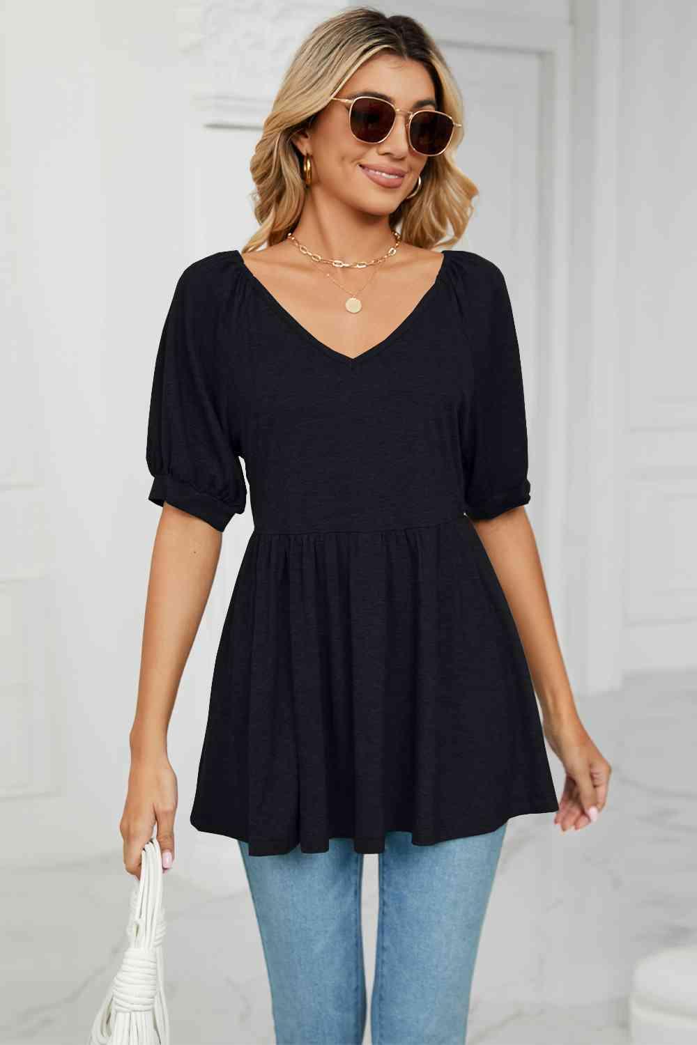 Women's V-Neck Babydoll Top