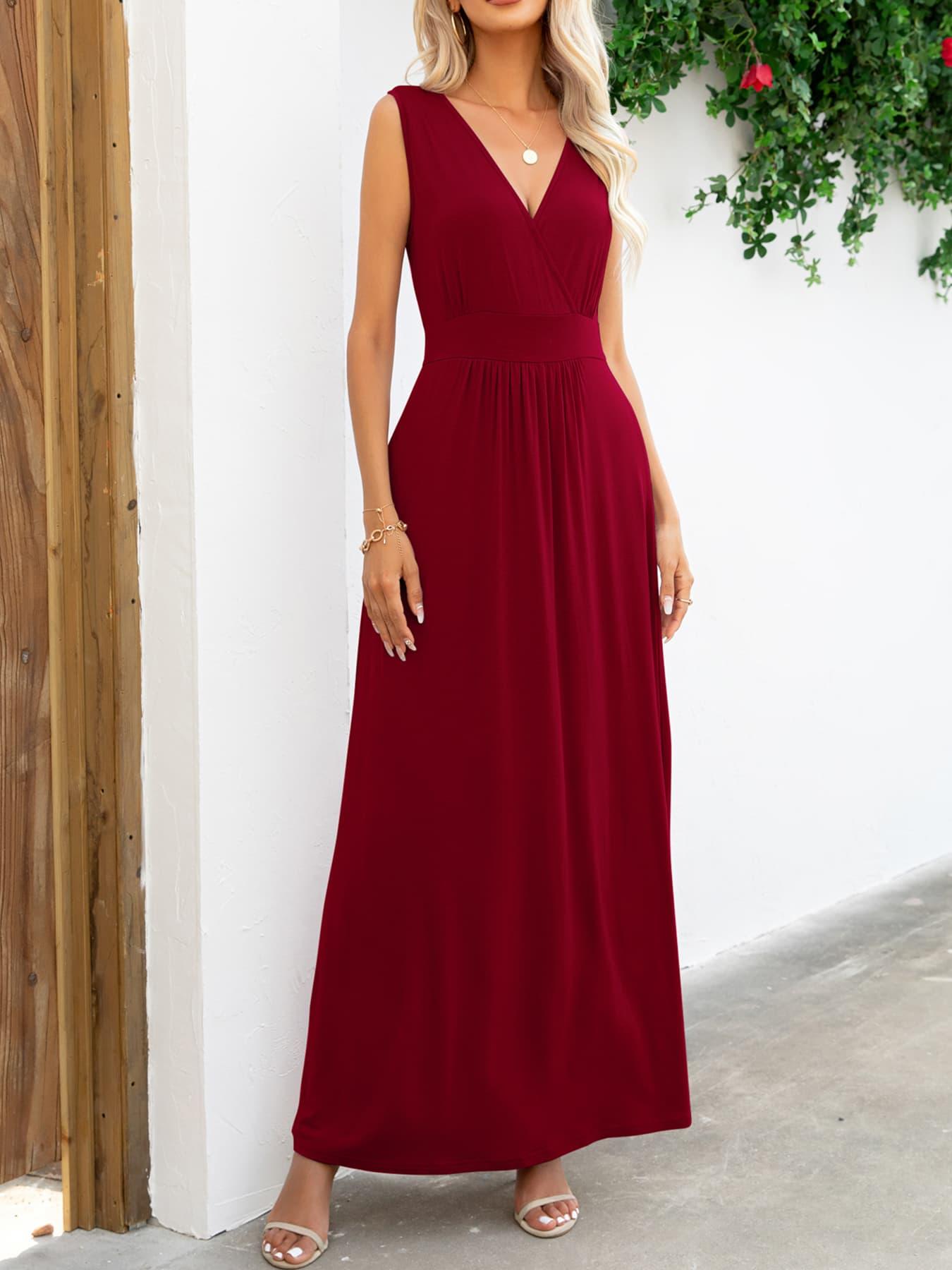 Women's Surplice Neck Sleeveless Maxi Dress