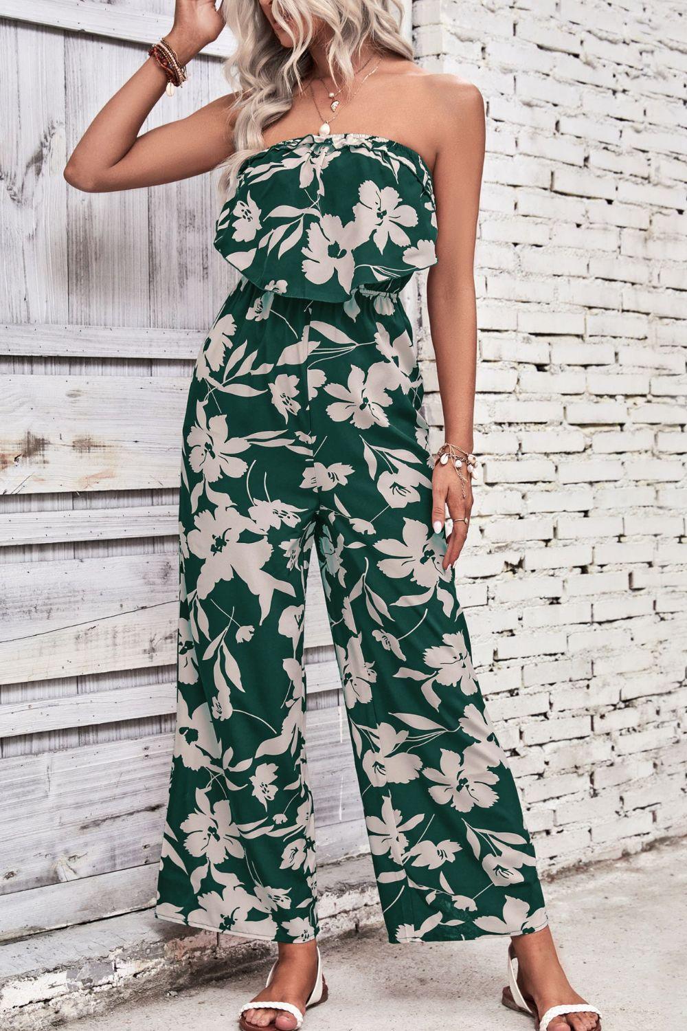 Women's Floral Strapless Wide Leg Jumpsuit