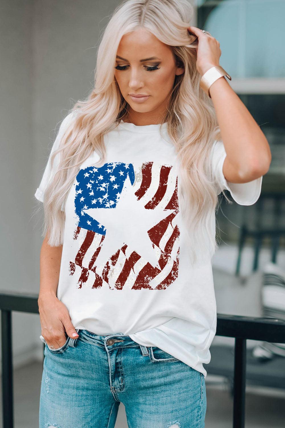 US Flag Graphic Round Neck T-Shirt