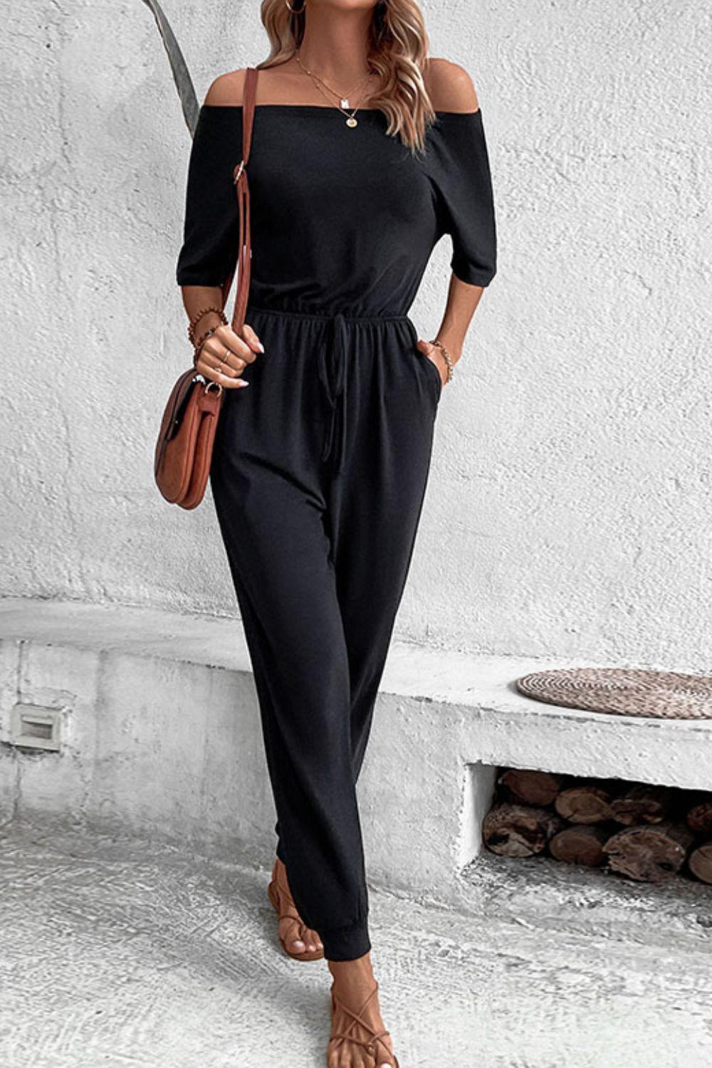 Women's Off-Shoulder Jumpsuit with Pockets