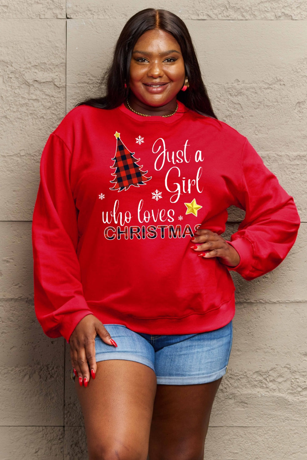 Simply Love Full Size Graphic Sweatshirt (Just A Girl Who Loves Christmas)