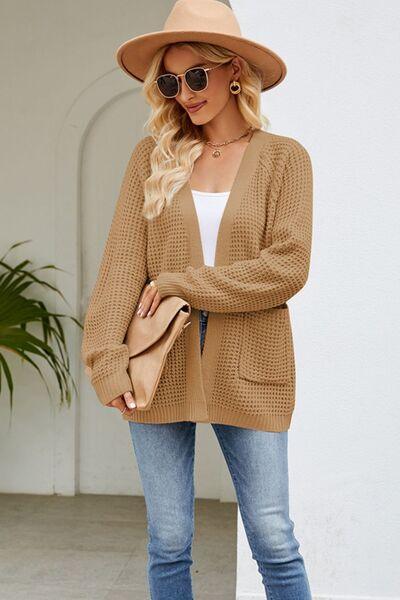 Open Front Raglan Sleeve Pocketed Cardigan