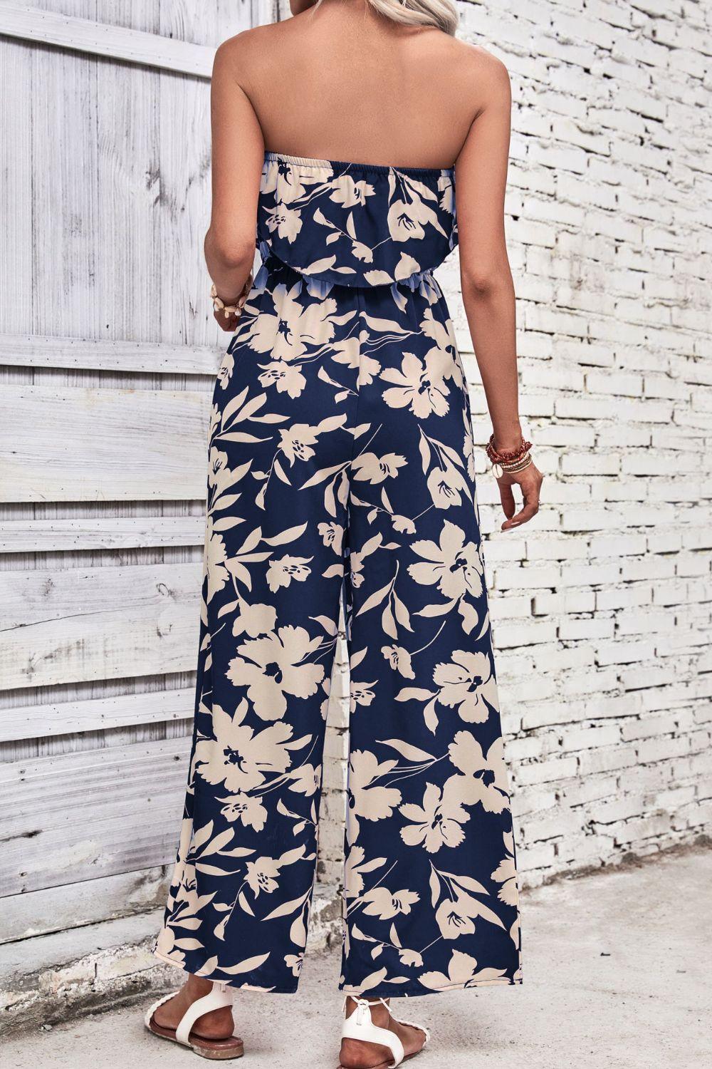 Women's Floral Strapless Wide Leg Jumpsuit