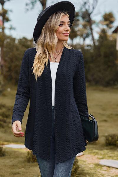 Textured Open Front Long Sleeve Cardigan