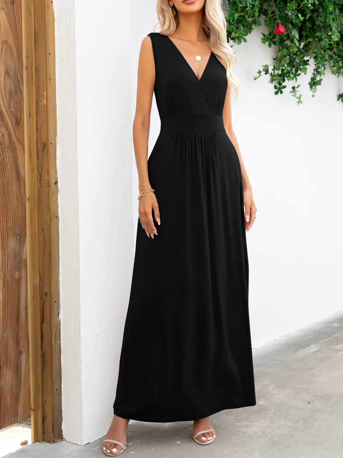 Women's Surplice Neck Sleeveless Maxi Dress