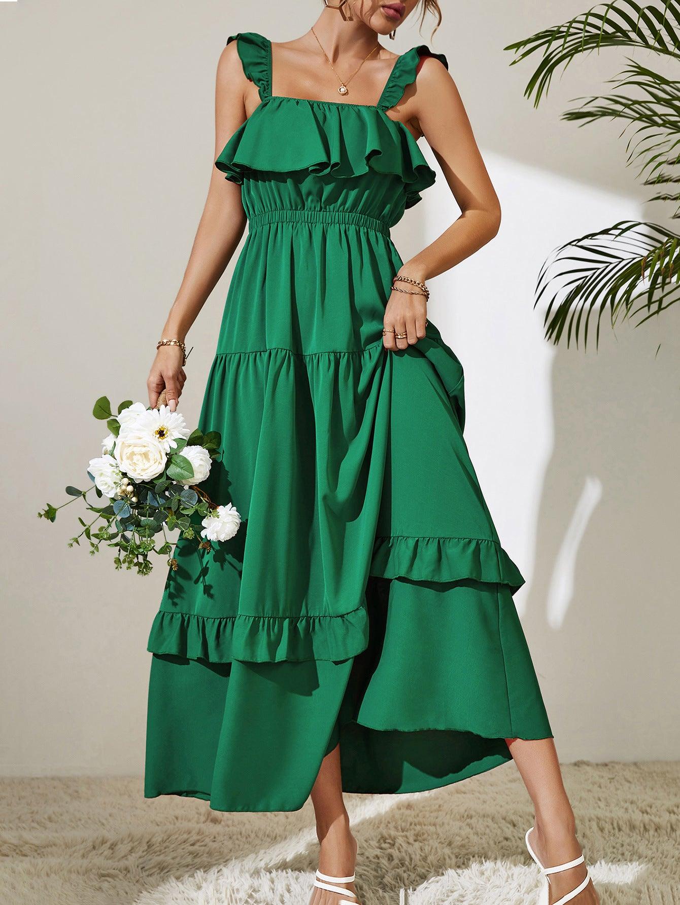 Women's Square Neck Ruffled Maxi Dress